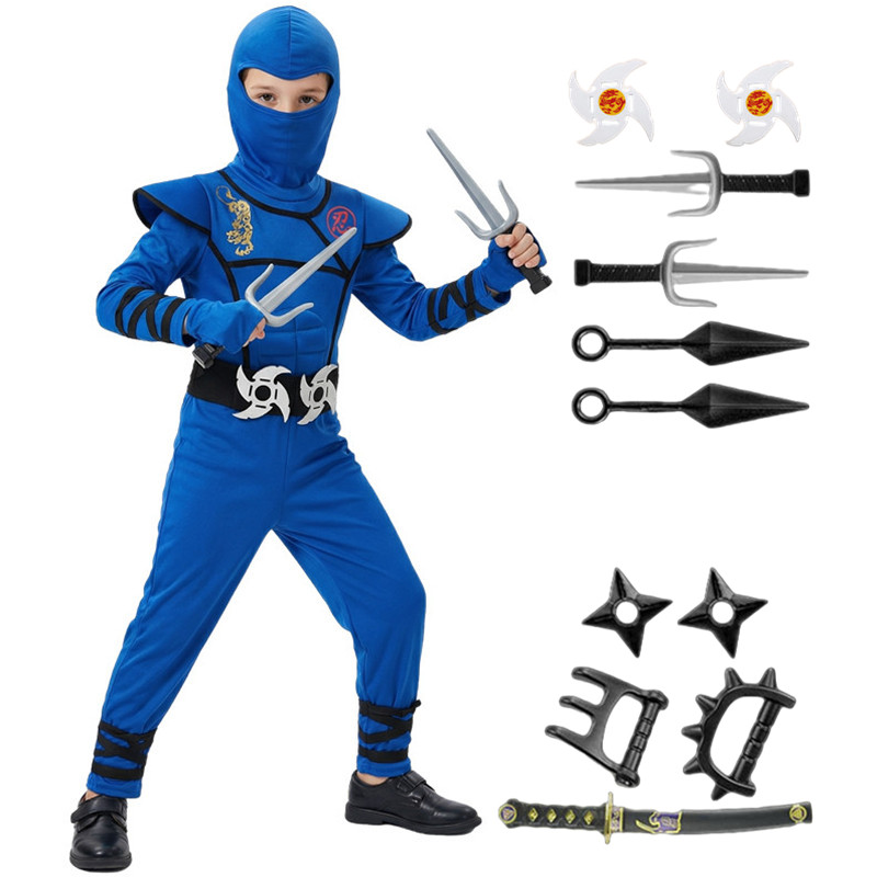 Kids Toys Boys - Schwarzes und blaues Ninja-Kostüm für Kinder,