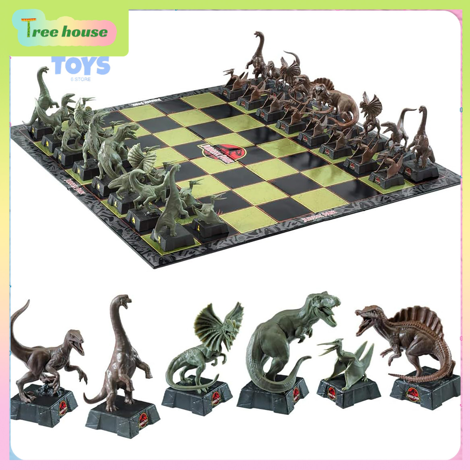 Kids Toys Hong Kong - Original Jurassic Park Internationales Schachbrettspiel, Dinosaurier-Figuren,