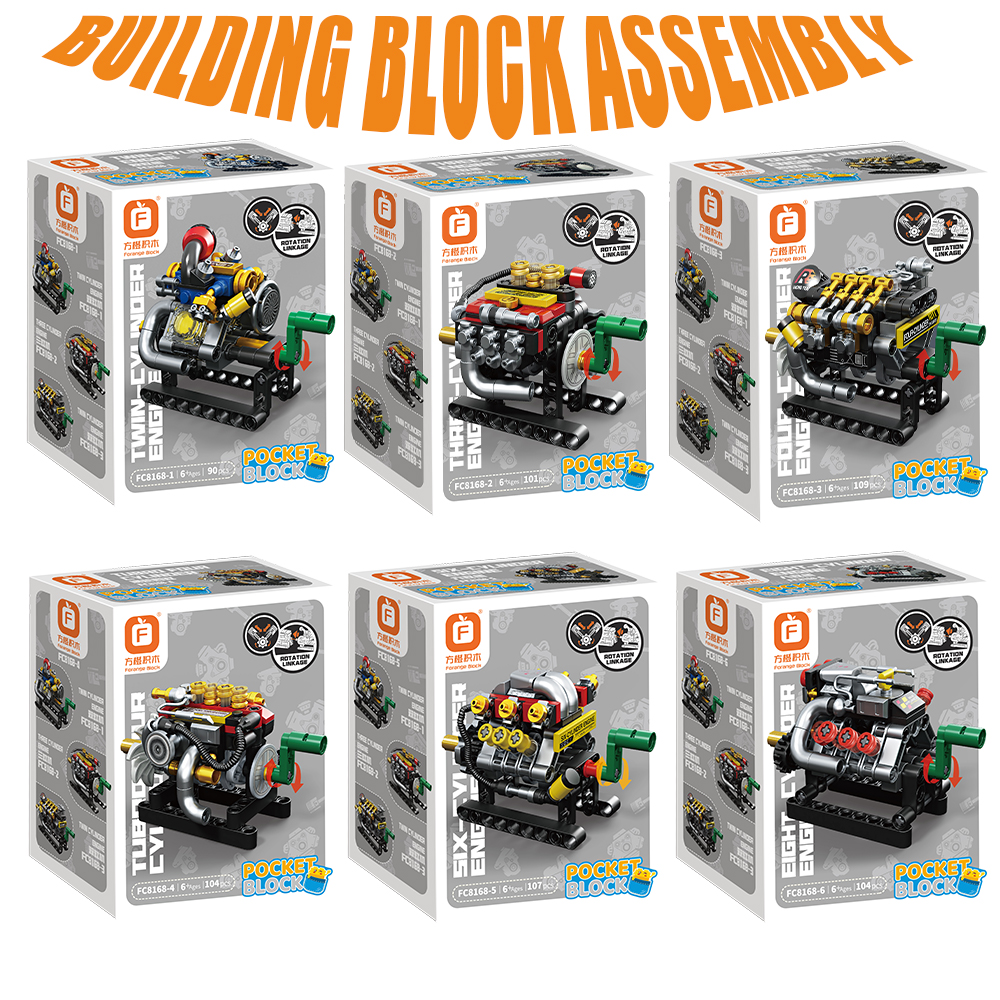 Kids Toys Blocks - Mini-Motor 2/3/4/6/8 Zylinder Turbo-Motor Bausteine Blindbox-Set