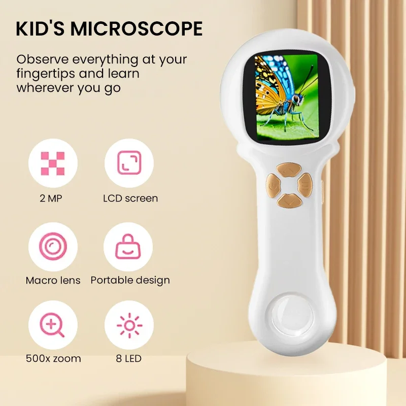 Microscope Kids Science - 500-faches Handmikroskop, biologisches Wissenschaftsmikroskop, Lernspielzeug für