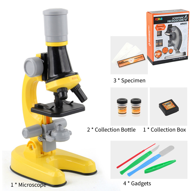 Microscope Kids Science - Kinder-Mikroskop-Set, Wissenschaftslabor, LED, 1200 x/400 x/100