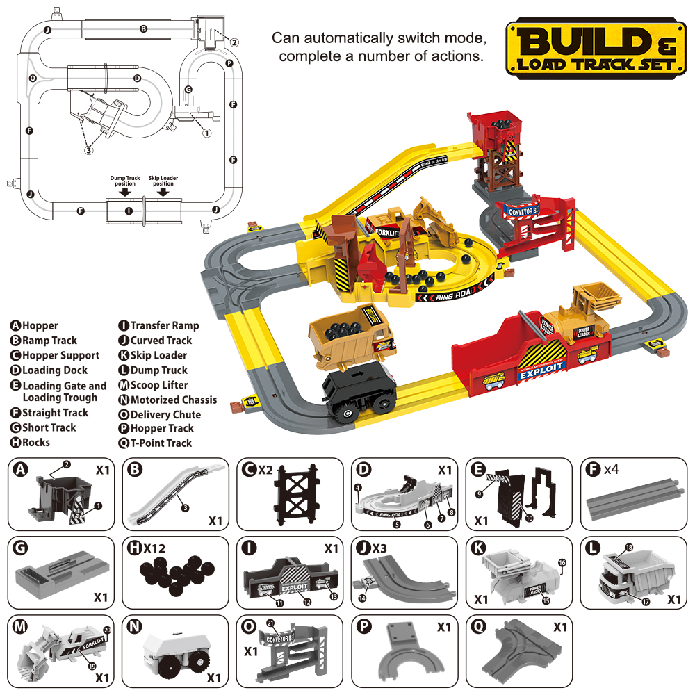 Kids Toys Blocks - STEM Ingenieurfahrzeug Minenwagen Abenteuer-Eisenbahnstrecke Bausteine DIY