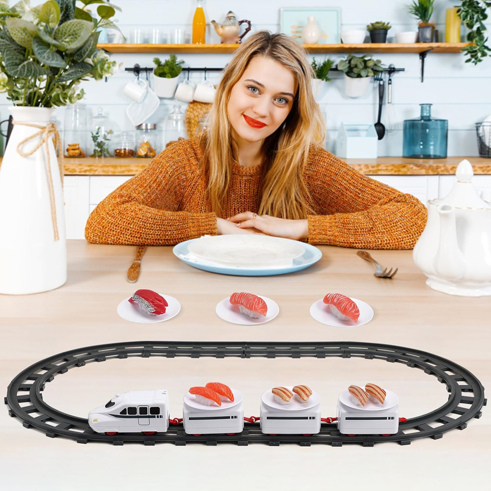 Kids Toys Kitchen - Elektrisches Sushi-Zug-Set mit drehbarem Speisetisch –