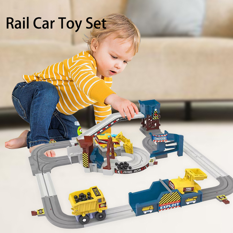 Kids Toys Under 1 Year - Abenteuer-Eisenbahn-Set mit Elektro-Mine-Cart, Rennstrecke und Technikfahrzeug