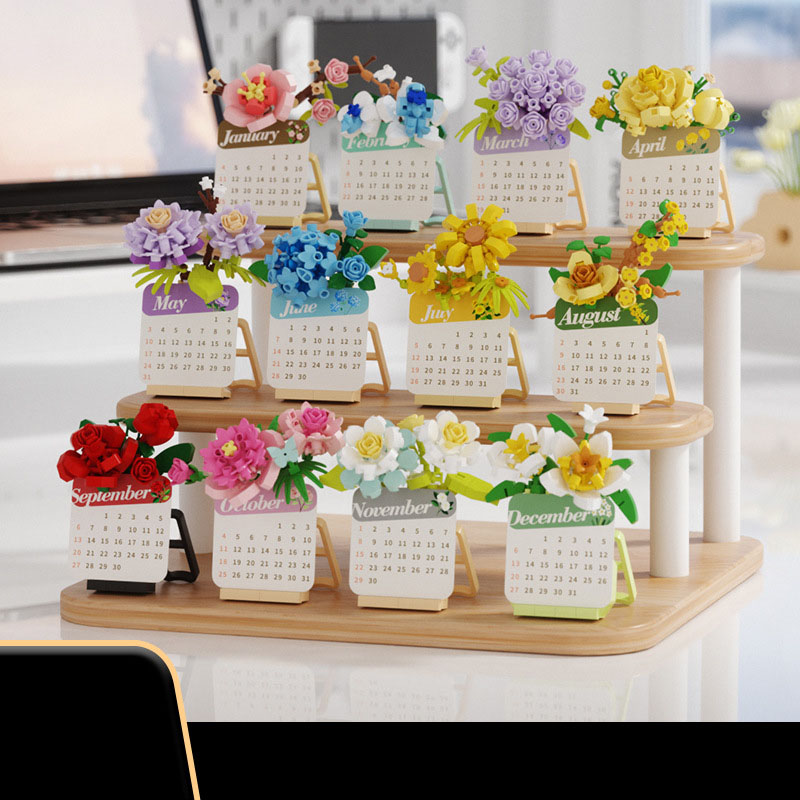 Kids Toys Blocks - 2026 Sukkulenten-Bausteine, 3D-Puzzle-Kalender – pädagogisches STEM-Spielzeug