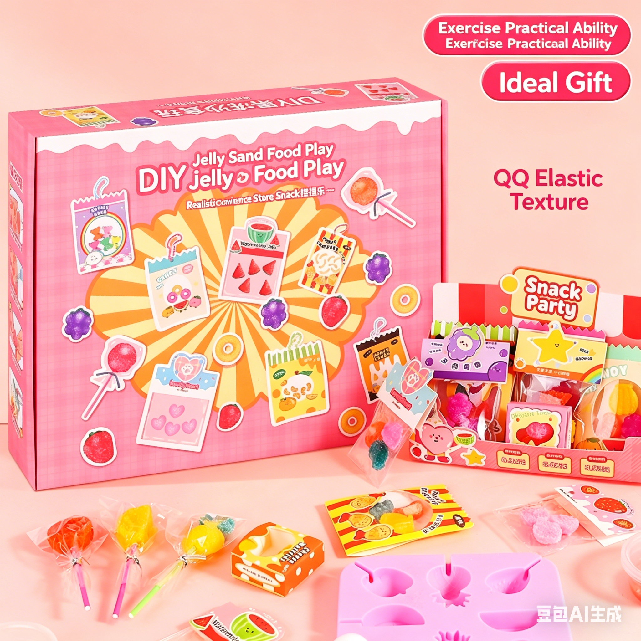 Kids Toys Kitchen - DIY Miniatur-Lebensmittel-Spielzeug-Set DIY Gelee-Sand-Lebensmittel-Spielzeug Küchen-Rollenspiel-Set Weihnachtsgeschenk